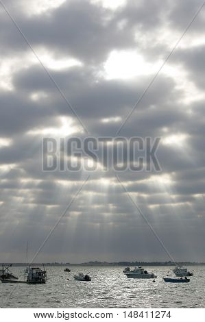 Golfe de Gascogne morning sky with sun and clouds