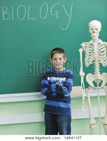 메모와 함께 생물학과 해부학 수업 학습 학교 classrom에서 행복 한 아이 들 그룹 