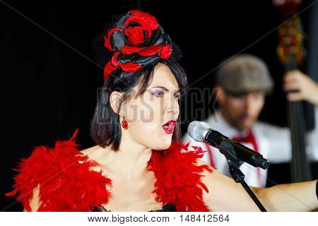 Christel Kern Singing Chanson. Portrait Of French Actress. Scene Shooting.