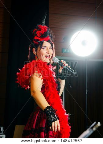 Christel Kern Singing Chanson. Portrait Of French Actress. Scene Shooting.