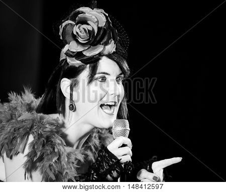 Christel Kern Singing Chanson. Portrait Of French Actress. Scene Shooting.
