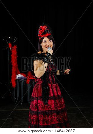 Christel Kern Singing Chanson. Portrait Of French Actress. Scene Shooting.