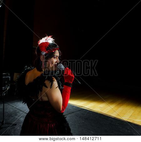 Christel Kern Singing Chanson. Portrait Of French Actress. Scene Shooting.