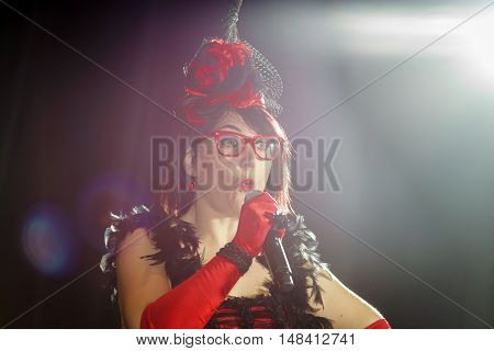 Christel Kern Singing Chanson. Portrait Of French Actress. Scene Shooting.