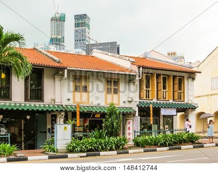 SINGAPORE, REPUBLIC OF SINGAPORE - JANUARY 09, 2014: Duxton Hill is the residential area in Singapore with the remained colonial buildings
