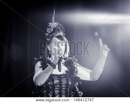 Christel Kern Singing Chanson. Portrait Of French Actress. Scene Shooting.