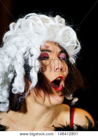 Christel Kern Singing Chanson. Portrait Of French Actress. Scene Shooting.