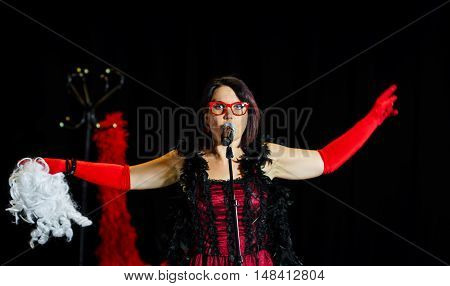 Christel Kern Singing Chanson. Portrait Of French Actress. Scene Shooting.