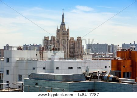 MOSCOW, RUSSIA - JUNE 29, 2016: Building of the Ministry of Foreign Affairs of Russian Federation on the background of city