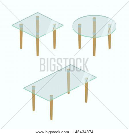 vector set of glass tables isometric. icons furniture table vector illustration isolated on white background