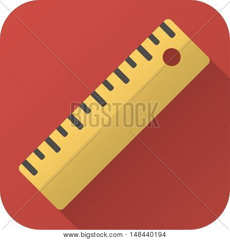 Vector illustration. Square shape icon in flat design. Toy ruler in simple design with long shadow. Icon vector size 1024 corner radius 180