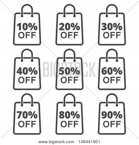 Paper bag, sale, discount percent sign on white
