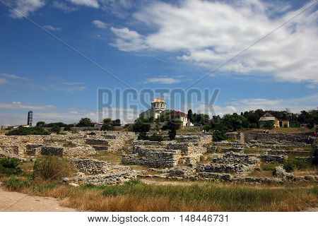 stone ruins of ancient Greek city of Chersonesos in Crimea