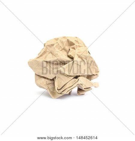 Closeup brown crumpled paper isolated on white background with clipping path