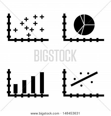 Set Of Statistics Icons On Pie Chart, Scatter Chart, Plotter Point Chart And More. Premium Quality E