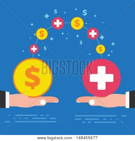 Paid sick leave days concept design. Corporate business company health care policy. Economic benefit of paid time off for workers staying home with illness. Vector illustration