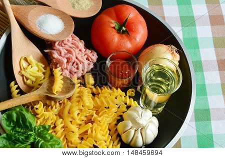 all ingredients in pot for make fresh pasta