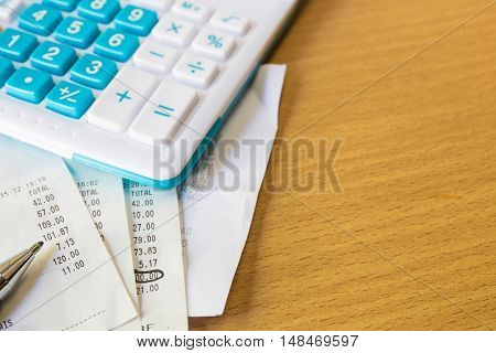 Close Up Of Receipt Paper And Caculator, Payment