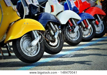 Genova, Liguria, Italy - September 18, 2016: Oktoberfest in Victory Square in Genoa, the first edition of motorsport meeting HBier rally dedicated to Vespas, Lambrettas and Fiat 500.