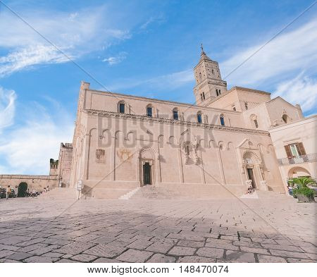 View Of Typical Church Of Matera, Cathedral Of Matera Under Blue Sky