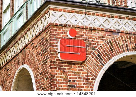 Rostock, Germany - August 22, 2016: Office of OSPA Sparkasse in Rostock