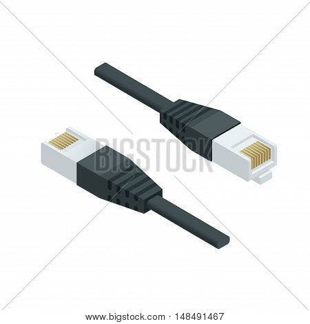 Isometric LAN cable network internet icon vector. Flat illustration data cable