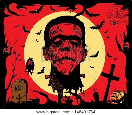 Halloween background vector with Frankenstein head red