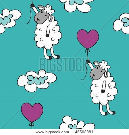 high quality original trendy vector Seamless pattern sheep with heart baloon colored for babyroom