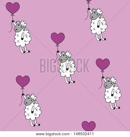high quality original trendy vector Seamless pattern sheep with heart baloon colored for babyroom