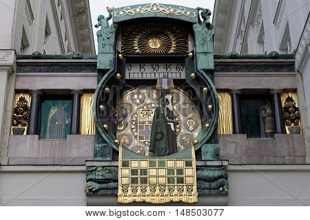 Ankeruhr Clock was designed by Franz Matsch between 1911 and 1917 for the prospering Anker insurance company in Vienna Austria.