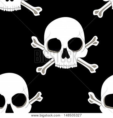 Seamless pattern white skulls on dark background vector illustration