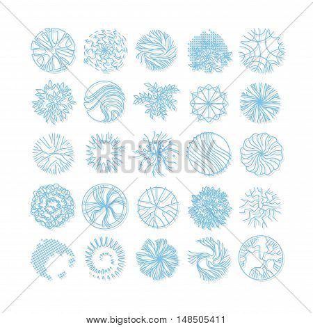 Trees and bush item top view for landscape design vector icon