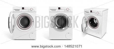 Collection Of Washing Machine On White Background 3D Illustration