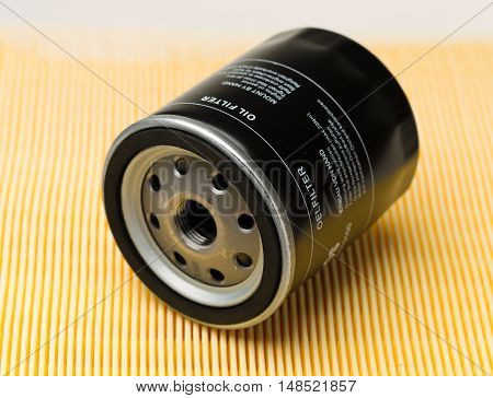 Air and oil filter. Closeup. Isolate on white