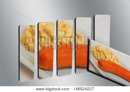 3D bar graph with photo of homemade potato salad with sausage.