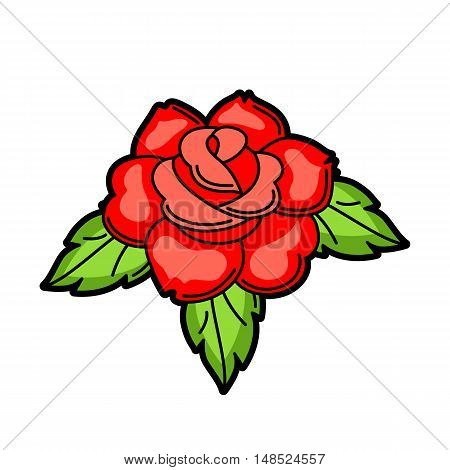 Rose retro tattoo symbol. Cartoon old school illustration.