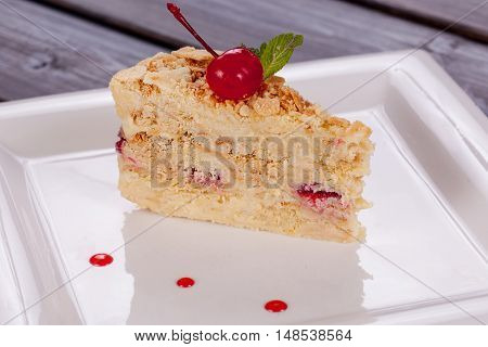piace of cake close up on white bachground