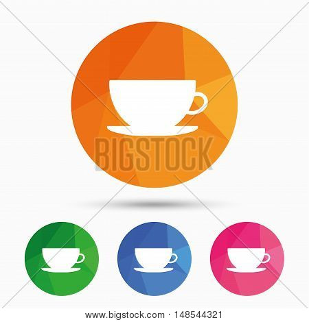 Coffee cup sign icon. Coffee button. Triangular low poly button with flat icon. Vector