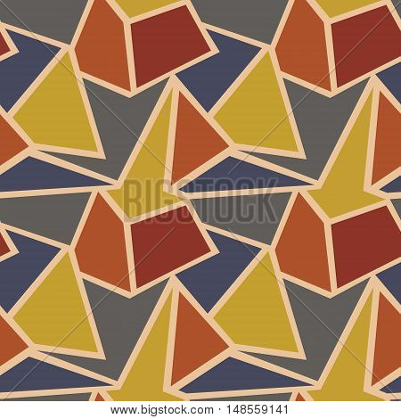Seamless vector geometric pattern. Background with triangles in pastel beige and brown colors. Graphic illustration.