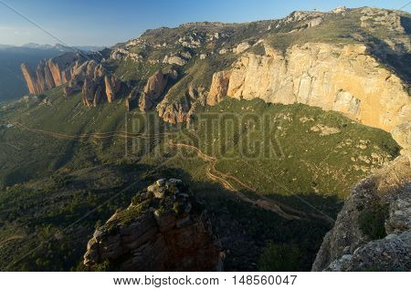 Rock spires known as Mallos de Riglos, Huesca, Aragon, Spain