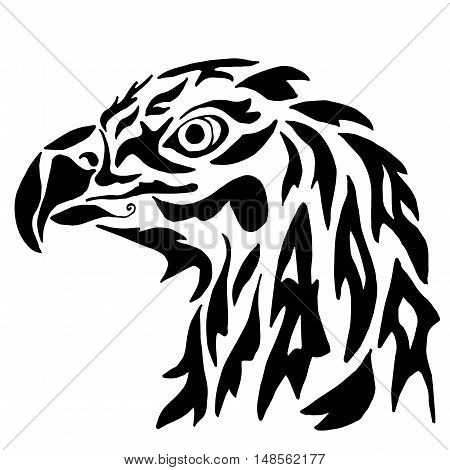 Eagle for coloring or tattoo isolated on white background