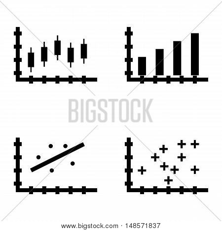 Set Of Statistics Icons On Plotter Point Chart, Scatter Chart, Bar Chart And More. Premium Quality E