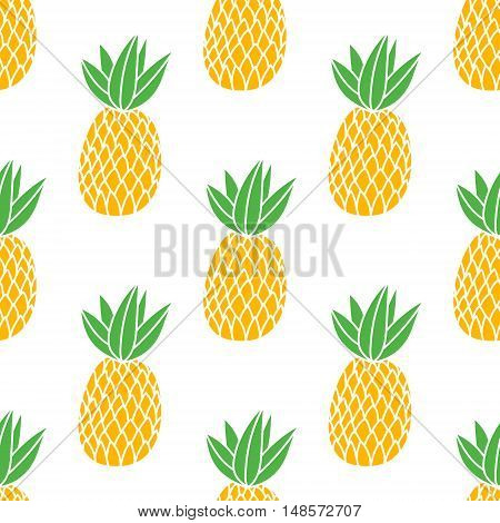 Pineapples on the white background. Vector seamless pattern with tropical fruit.