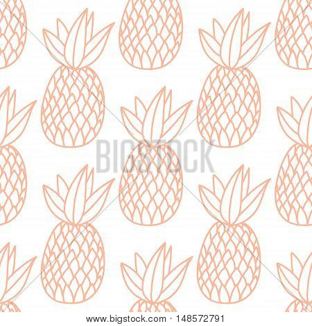 Pineapples on the white background. Vector seamless pattern with tropical fruit.
