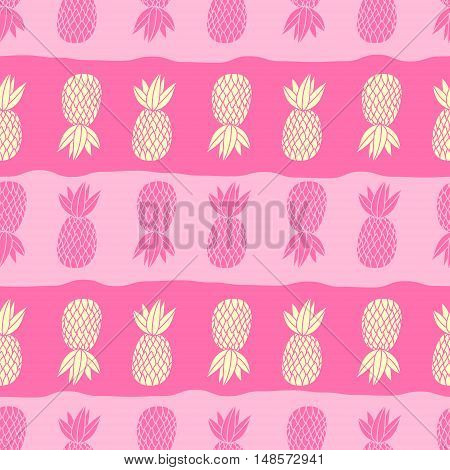 Pineapples on the white background. Vector seamless pattern with tropical fruit.