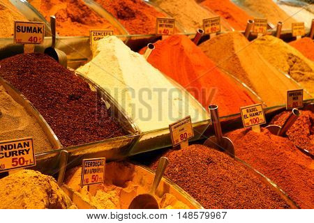 Spices On Show At The Grand Bazaar In Istanbul, Turkey.