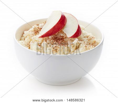 Bowl Of Rice Flakes Porridge Isolated On White