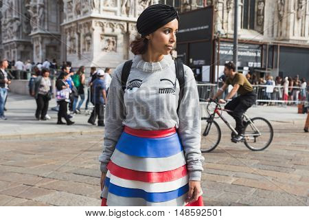 Fashionable Woman Posing During Milan Fashion Week