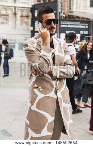 Fashionable Man Posing During Milan Fashion Week