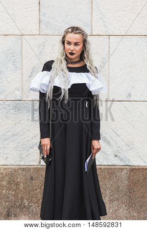 Fashionable Woman Posing During Milan Fashion Week